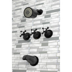 Tub and Shower Faucet, Metropolitan, Triple Cross Handle, Wall Mount, Matte Black