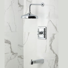 Tub and Shower Faucet, Single Cross Handle, Brass, Polished Chrome