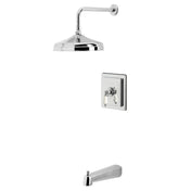 Tub and Shower Faucet, Two Lever Handles, Rain Showerhead, Wall Mount, Polished Chrome