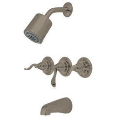 Tub and Shower Faucet, Tulare, NuWave French Triple Handle in Brushed Nickel