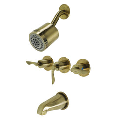 Tub and Shower Faucet, Tulare, Triple Handle in Antique Brass