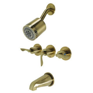 Tub and Shower Faucet, Tulare, Triple Handle in Antique Brass