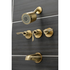 Tub and Shower Faucet, Tulare, Triple Handle in Antique Brass