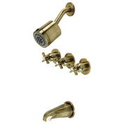 Tub and Shower Faucet, Tulare, Triple Handle in Antique Brass