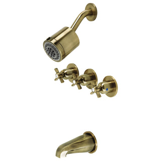 Tub and Shower Faucet, Tulare, Triple Handle in Antique Brass