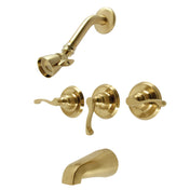 Tub and Shower Faucet, Tulare, Triple Handle in Brushed Brass