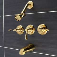 Tub and Shower Faucet, Tulare, Triple Handle in Brushed Brass