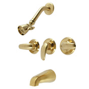 Tub and Shower Faucet, Tulare, Triple Handle in Brushed Brass