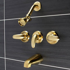 Tub and Shower Faucet, Tulare, Triple Handle in Brushed Brass