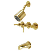 Tub and Shower Faucet, Tulare, Triple Handle in Brushed Brass
