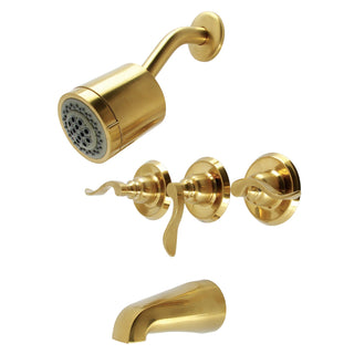 Tub and Shower Faucet, Tulare, Triple Handle in Brushed Brass