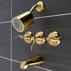 Tub and Shower Faucet, Tulare, Triple Handle in Brushed Brass