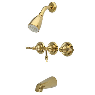 Tub and Shower Faucet, Tulare, Triple Handle in Polished Brass