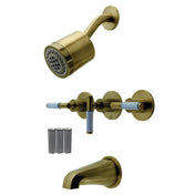 Tub and Shower Faucet, Verona, Triple Handle in Antique Brass