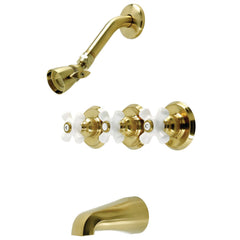 Tub and Shower Faucet, Victorian, Triple Cross Handle in Brushed Brass