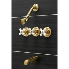 Tub and Shower Faucet, Victorian, Triple Cross Handle in Brushed Brass