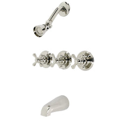 Tub and Shower Faucet, Victorian, Triple Cross Handle in Polished Nickel