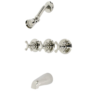 Tub and Shower Faucet, Victorian, Triple Cross Handle in Polished Nickel