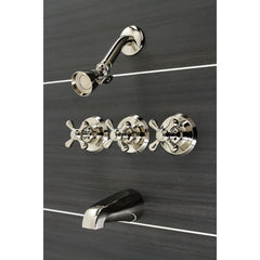 Tub and Shower Faucet, Victorian, Triple Cross Handle in Polished Nickel
