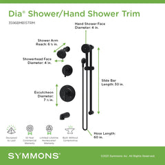 Tub and Shower Trim Kit, Dia HydroMersion, Wall Mount, Two Handle, Matte Black