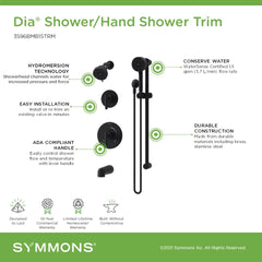 Tub and Shower Trim Kit, Dia HydroMersion, Wall Mount, Two Handle, Matte Black