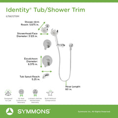 Tub and Shower Trim Kit, Identity, Dual Shower Head, Brass, Polished Chrome