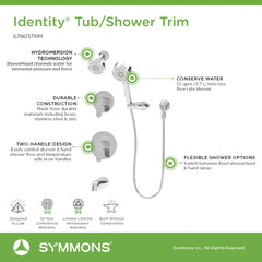 Tub and Shower Trim Kit, Identity, Dual Shower Head, Brass, Polished Chrome