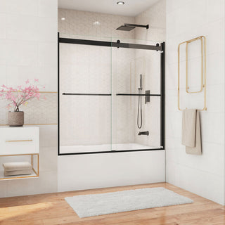 Tub Door, Essence, Frameless Bypass, Tempered Glass, 56-60 in. W, Matte Black