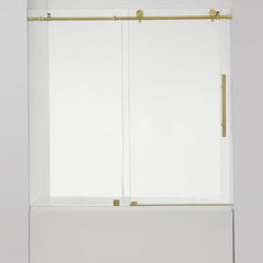 Tub Door, Frameless, Single Added Door, 60 in. W x 58 in. H, Brushed Gold