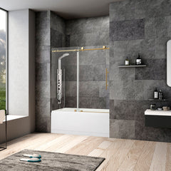 Tub Door, Frameless, Single Added Door, 60 in. W x 58 in. H, Brushed Gold