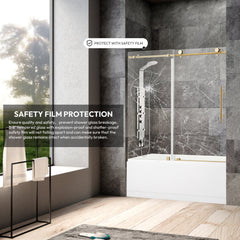 Tub Door, Frameless, Single Added Door, 60 in. W x 58 in. H, Brushed Gold