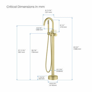 Tub Faucet, Circular, Single Handle, Hand Shower, Brass, Brushed Gold