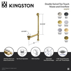 Tub Waste and Overflow, Sona, Double Swivel Toe Touch in Polished Chrome