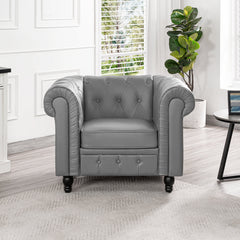 Tufted Accent Chair, Gray Faux Leather with Black Legs