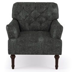Tufted Armchair with Vinyl Upholstery and Solid Wood Legs