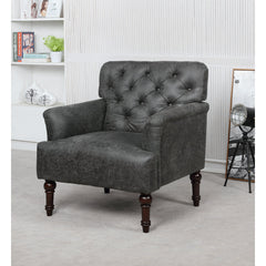 Tufted Armchair with Vinyl Upholstery and Solid Wood Legs