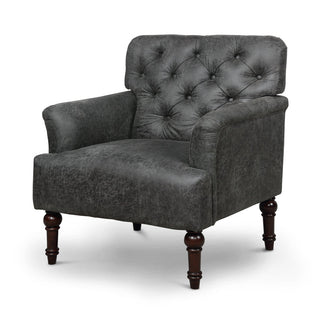 Tufted Armchair with Vinyl Upholstery and Solid Wood Legs