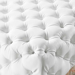 Tufted Button Accent Ottoman, Square, White Faux Leather with Black Legs