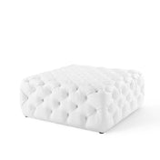 Tufted Button Accent Ottoman, Square, White Faux Leather with Black Legs