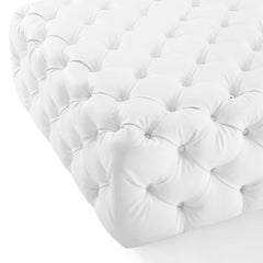 Tufted Button Accent Ottoman, Square, White Faux Leather with Black Legs
