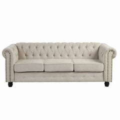 Tufted Chesterfield Sofa, 3-Seater with Rolled Arms and Nailhead Trim
