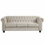 Tufted Chesterfield Sofa, 3-Seater with Rolled Arms and Nailhead Trim