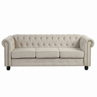 Tufted Chesterfield Sofa, 3-Seater with Rolled Arms and Nailhead Trim