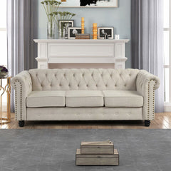Tufted Chesterfield Sofa, 3-Seater with Rolled Arms and Nailhead Trim