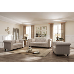 Tufted Chesterfield Sofa, 3-Seater with Rolled Arms and Nailhead Trim