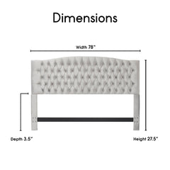 Tufted Headboard, King Size, Gray Velvet with Wood Frame