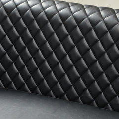 Tufted Loveseat, Black Faux Leather with Natural Wood Legs