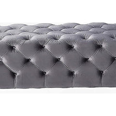 Tufted Ottoman, 50.75 Inch Wide, Gray Velvet with Black Wood Legs