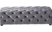 Tufted Ottoman, 50.75 Inch Wide, Gray Velvet with Black Wood Legs