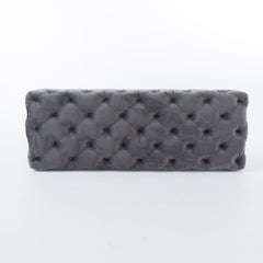 Tufted Ottoman, 50.75 Inch Wide, Gray Velvet with Black Wood Legs
